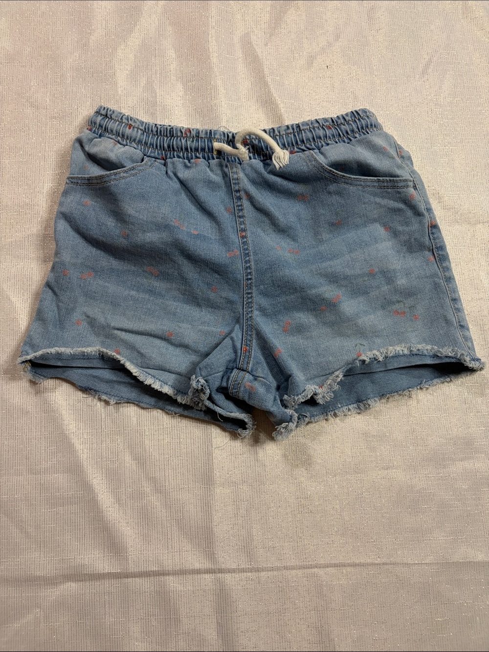 Art Class Girls Denim Cherry Drawstring Shorts Size 10/12
